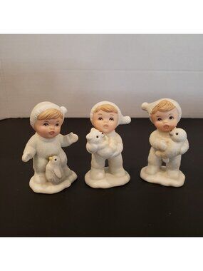 Homco Snow Babies  Holiday Figurines Set Of 3